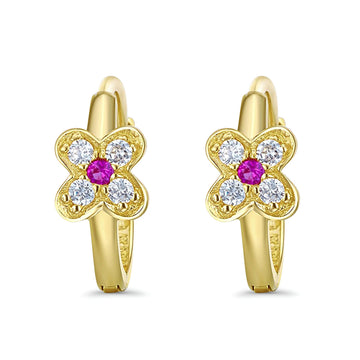 14K Yellow Gold Flower CZ Huggies Earrings (10mm) Best Gift for Her